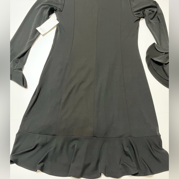 Karen Kane Black Sienna Dress Ruffle Hem Bell Sleeves V-Neckline - Picture 9 of 16
